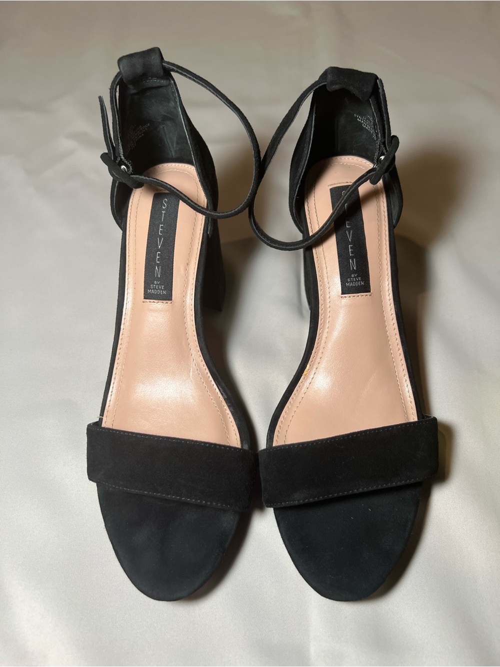 Steve Madden Vino Black Suede Block Heel Ankle Strap Sandals Size 8.5M